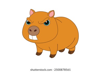 Capybara Vector Illustration Linocut, Kawaii, Cartoon, Clipart and Line Art Design.