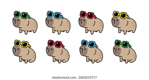 capybara vector sunglasses fancy sitting pet cartoon character icon logo symbol illustration isolated design