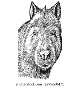 Capybara  vintage illustration, black and white vector art capybaras
