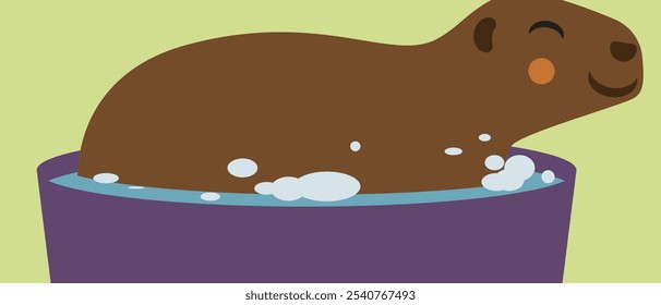 Capybara lavagem como uma composição simples, ilustração de estoque vetor plana com capybara bonito ou modelo de espaço de cópia