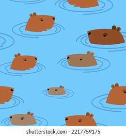 Capybara im Wasser Pattern nahtlos. Meerschweinchen schwimmen Hintergrund. Babygewebe