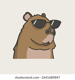 Capybara Wearing a Sunglass Meme Sticker Vector Cute Illustration