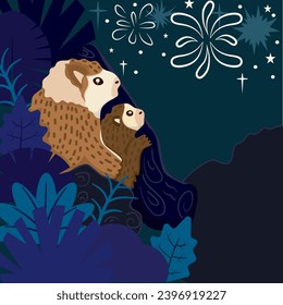 Capybara wildlife ,Vector capybaras in flat design. South American adorable animals.