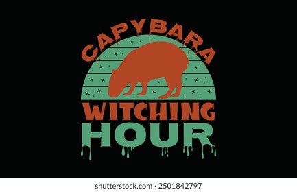 Capybara Witching Hour - Halloween Capybara T-shirt Design, Hand-lettered Phrase in Stylish Calligraphy, Perfect for Seasonal Apparel and Print Projects.