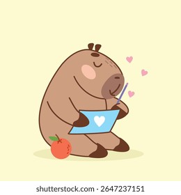 capybara escreve uma carta de amor, namorados, sentimentos, dia dos namorados, crianças, declaração de amor, sentimentos sinceros, convite, mensagem de amor, capybara, bonito, ilustração, papel de parede, imprimir, tecido