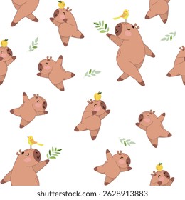 Capybaras, background, pattern, background image, print, fabric print, cover, print for clothes, t-shirt, girl, boy, children, babies, seamless, seamless background, seamless pattern, wallpaper