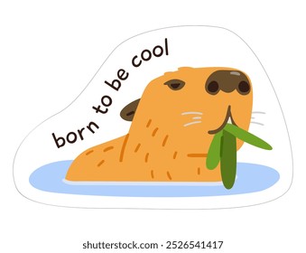 Capybara's head with lettering funny sticker vector illustration isolated on white.