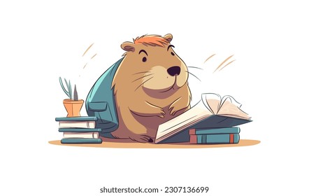 Caricatura de estilo plano de un estudiante de capibara. Ilustración aislada del vector 