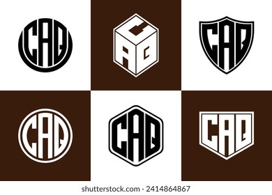 CAQ initial letter geometric shape icon logo design vector. monogram, lettermark, circle, polygon, shield, symbol, emblem, elegant, abstract, wordmark, sign, art, typography, icon, geometric, shape