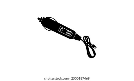 car 12 volt plug for auto with USB cable, black isolated silhouette