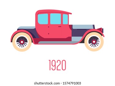 Car of 1920s, retro vehicle history, transport isolated model icon vector. Transportation and automobile industry, motorcar development. Classic auto type, mechanic system, vintage style machine