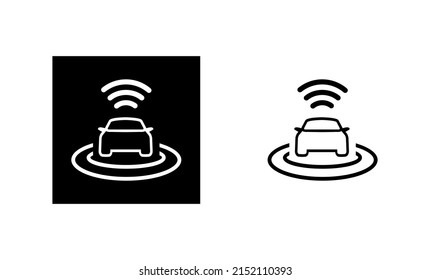 Car 360 Degree Sensor Icon. Smart Driverless Wifi Car Silhouette And Linear Original Logo. Simple Outline Style Sign Icon. Vector Illustration Isolated On White Background. EPS10.