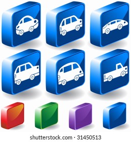 Car 3D Buttons : Set of blue travel isometric icons with drop shadow and  a variety of color options.