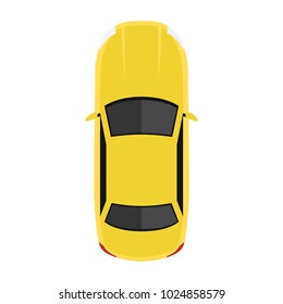 Car from above, top view. Cute cartoon car with shadows. Modern urban civilian vehicle. One of the collection or set. Simple icon or logo. Realistic design. Flat style vector illustration.