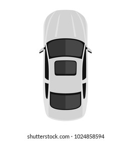 Car from above, top view. Cute cartoon car with shadows. Modern urban civilian vehicle. One of the collection or set. Simple icon or logo. Realistic design. Flat style vector illustration.