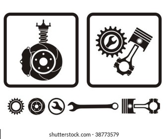 Car Absorber, Brake, Engine Repair Icons.