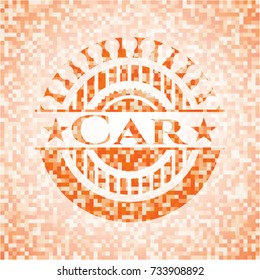 Car abstract emblem, orange mosaic background