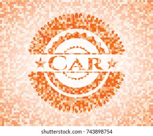 Car abstract orange mosaic emblem with background