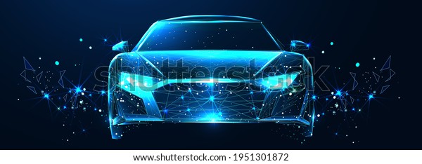 Car. Abstract vector 3d modern car. Isolated\
on dark blue background. Digital futuristic polygonal low poly mesh\
illustration