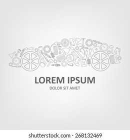 Car Abstract Vector Logo Design Concept. Simple Linear Style Icons. Spare Parts For Cars.  