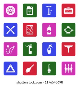 Car Accessories Icons. White Flat Design In Square. Vector Illustration. 