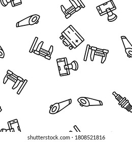 Herramienta Accesorios para automóvil Vector Patrón transparente Ilustración de línea delgada