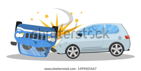 Car accident. Broken automobile on the road,\
emergency situation. Damaged auto. Isolated vector illustration in\
cartoon style