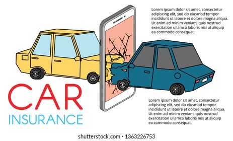 Car accident bumping on clean background