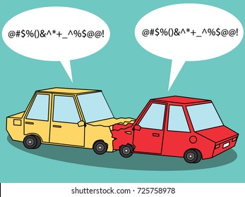 Car accident bumping on clean background