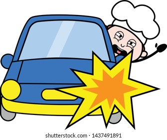 Car Accident - Cartoon Waiter Male Chef Vector Illustration