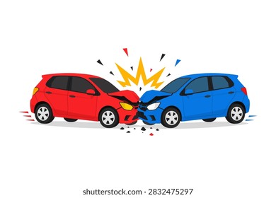 Car Accident Collision Between Two Cars  Traffic Crash Vector Illustration