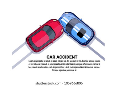 Car Accident Collision Top Angle View Over White Background With Copy Space