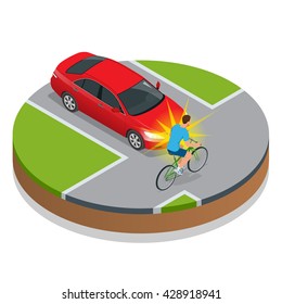 Car accident concept. Bike Accident With a Vehicle. Flat  3d vector isometric illustration. 