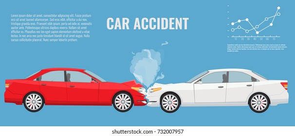 Car accident concept illustration. Flat and solid color vector infographic template.