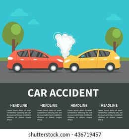 Car accident concept illustration. Vector infographic template.