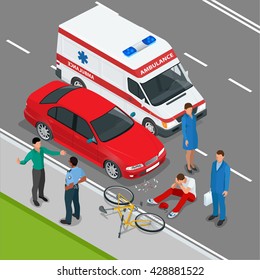 Car accident or crash. Flat 3d vector isometric illustration. Accident road situation danger car-crash and accident road collision safety emergency transport. Accident dangerous speed. 