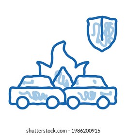 car accident crash insurance sketch icon vector. Hand drawn blue doodle line art car accident crash insurance sign. isolated symbol illustration