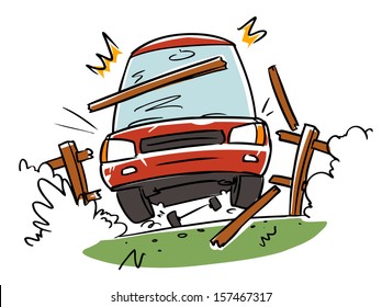 Car Accident. Driver Lost Control. Cartoon Illustration