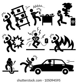 Car Accident Explosion Electrocuted Fire Danger Icon Symbol Sign Pictogram