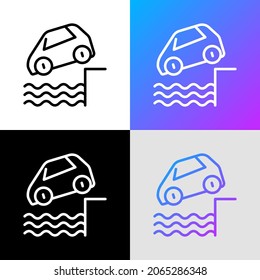 Autounfall, Auto fällt in Wasser. Dünne Linie Symbol. Moderne Vektorgrafik.