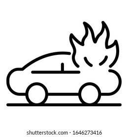 Car accident in fire icon. Outline car accident in fire vector icon for web design isolated on white background