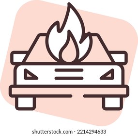 Autounfallfeuer, Illustration, Vektorgrafik auf weißem Hintergrund.