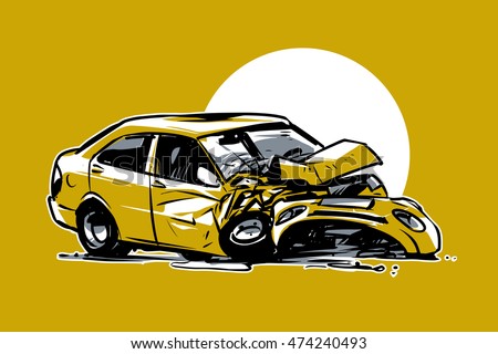Car accident. Hand drawn illustration