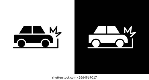 Car accident icon in flat black solid vector set