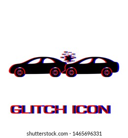 Car accident icon flat. Simple pictogram - Glitch effect. Vector illustration symbol