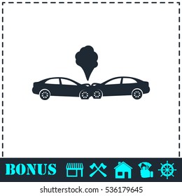 Car accident icon flat. Simple vector symbol and bonus icon