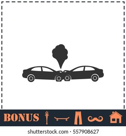 Car accident icon flat. Simple vector symbol and bonus icon