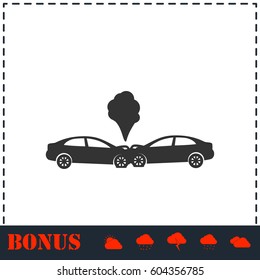 Car accident icon flat. Simple vector symbol and bonus icon