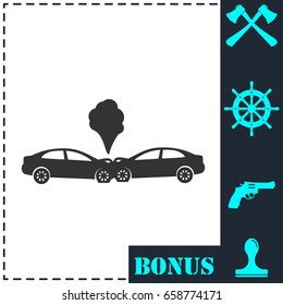 Car accident icon flat. Simple vector symbol and bonus icon