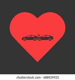 Car accident icon flat. Simple pictogram on heart background. Vector illustration symbol